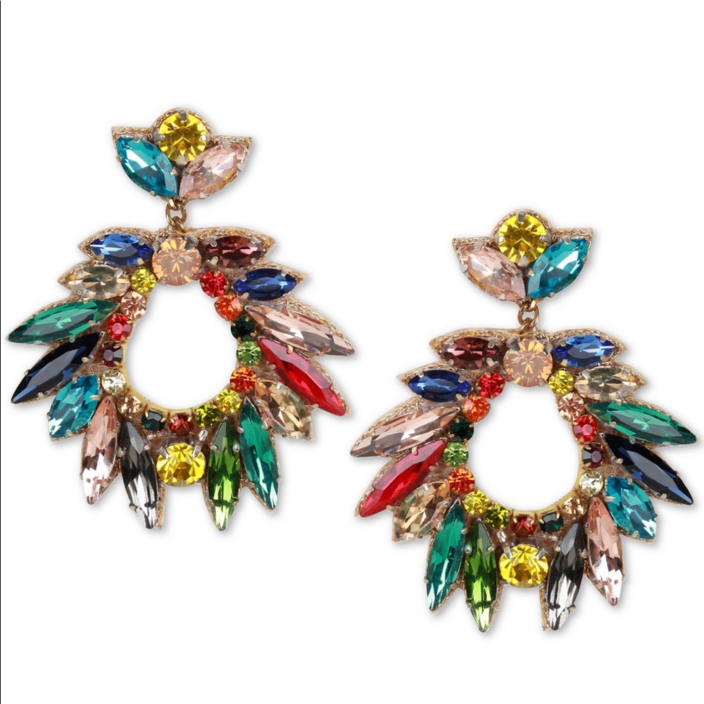 Rainbow Crystal Cluster Pierced Earrings Brand New